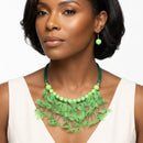 Green Cascading Leaves Beaded Cord Necklace