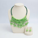 Green Cascading Leaves Beaded Cord Necklace