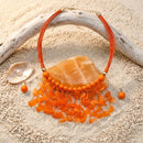 Orange Cascading Leaves Beaded Cord Necklace