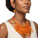 Orange Cascading Leaves Beaded Cord Necklace