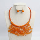 Orange Cascading Leaves Beaded Cord Necklace