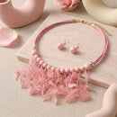 Pink Cascading Leaves Beaded Cord Necklace