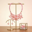 Pink Cascading Leaves Beaded Cord Necklace