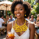 Yellow Cascading Leaves Beaded Cord Necklace