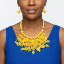 Yellow Cascading Leaves Beaded Cord Necklace