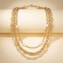 Gold Mixed Chain Stone Butterfly 3 Layer Necklace