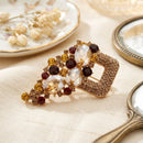 Brown Gold Cascading Crystal Square Brooch Pin