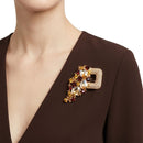 Brown Gold Cascading Crystal Square Brooch Pin