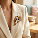 Brown Gold Cascading Crystal Square Brooch Pin