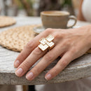 Chunky Gold Textured Geometric Cross Ring