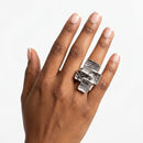 Chunky Silver Textured Geometric Cross Ring