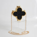 Mini Black Quatrefoil Sparkle Crossbody Compact