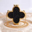 Mini Black Quatrefoil Sparkle Crossbody Compact