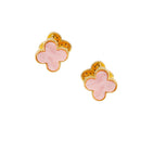 Pink Clover Crystal Stud Earrings with Omega Back