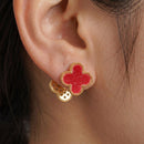 Red Clover Crystal Stud Earrings with Omega Back