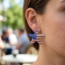 USA Flag Silver Star Patriotic Bling Stud Earrings