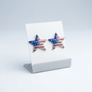 USA Flag Silver Star Patriotic Bling Stud Earrings
