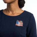 I LOVE American Flag Silver Patriotic Brooch Pin