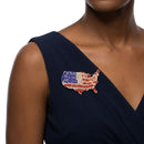 USA Map Gold Rhinestone Patriotic Brooch Pin