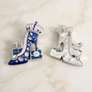 Blue White Silver High Heel Queen Brooch Pin