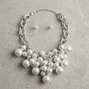 White Pearl Cluster Opulent Chunky Bib Necklace