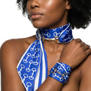 Horsebit Blue White Print Silky Scarf Necklace